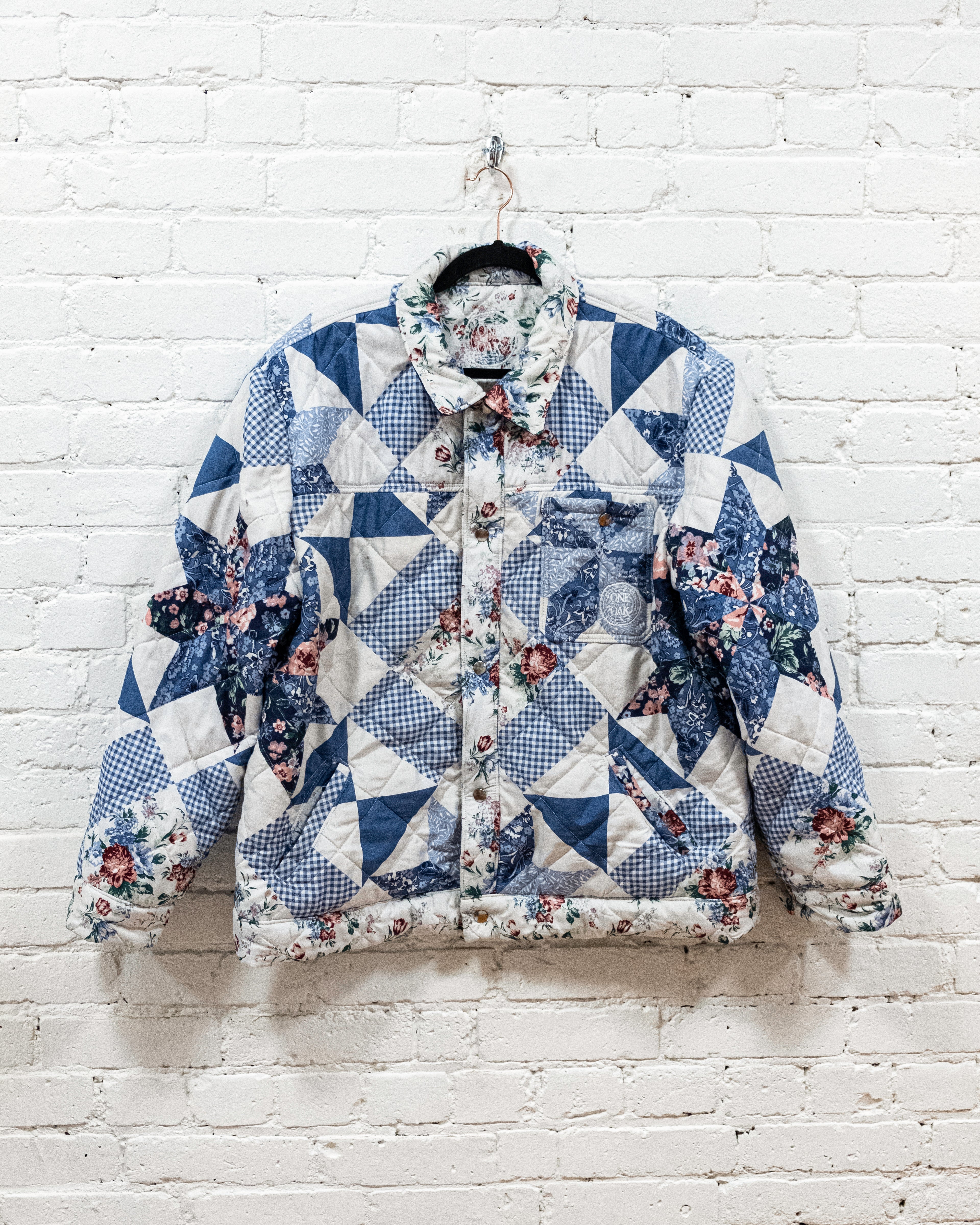 Blue & White Geometric Quilted Blanket Coat