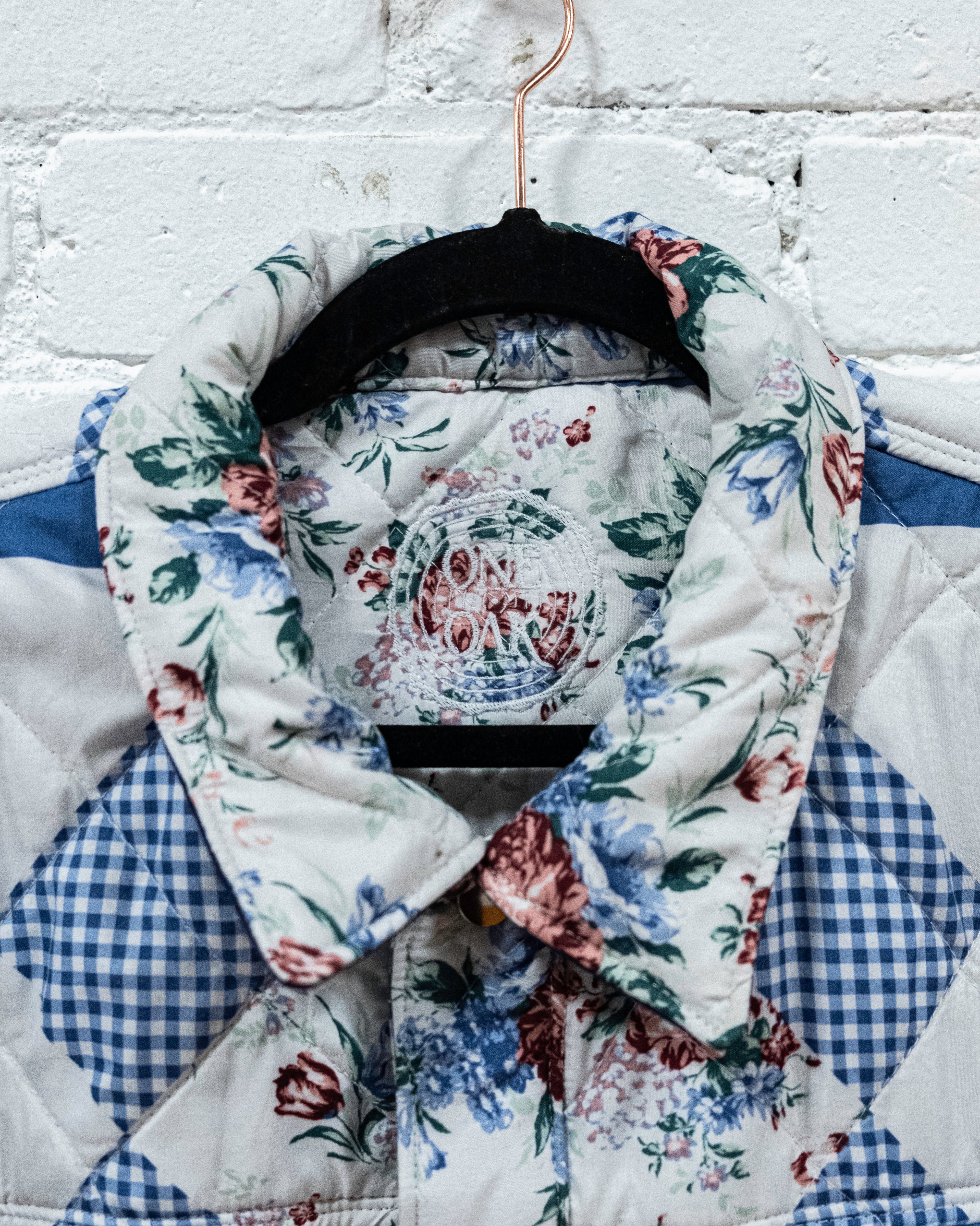 Blue & White Geometric Quilted Blanket Coat