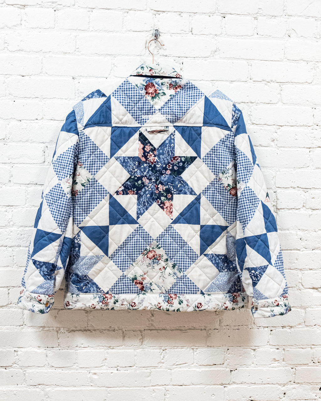 Blue & White Geometric Quilted Blanket Coat