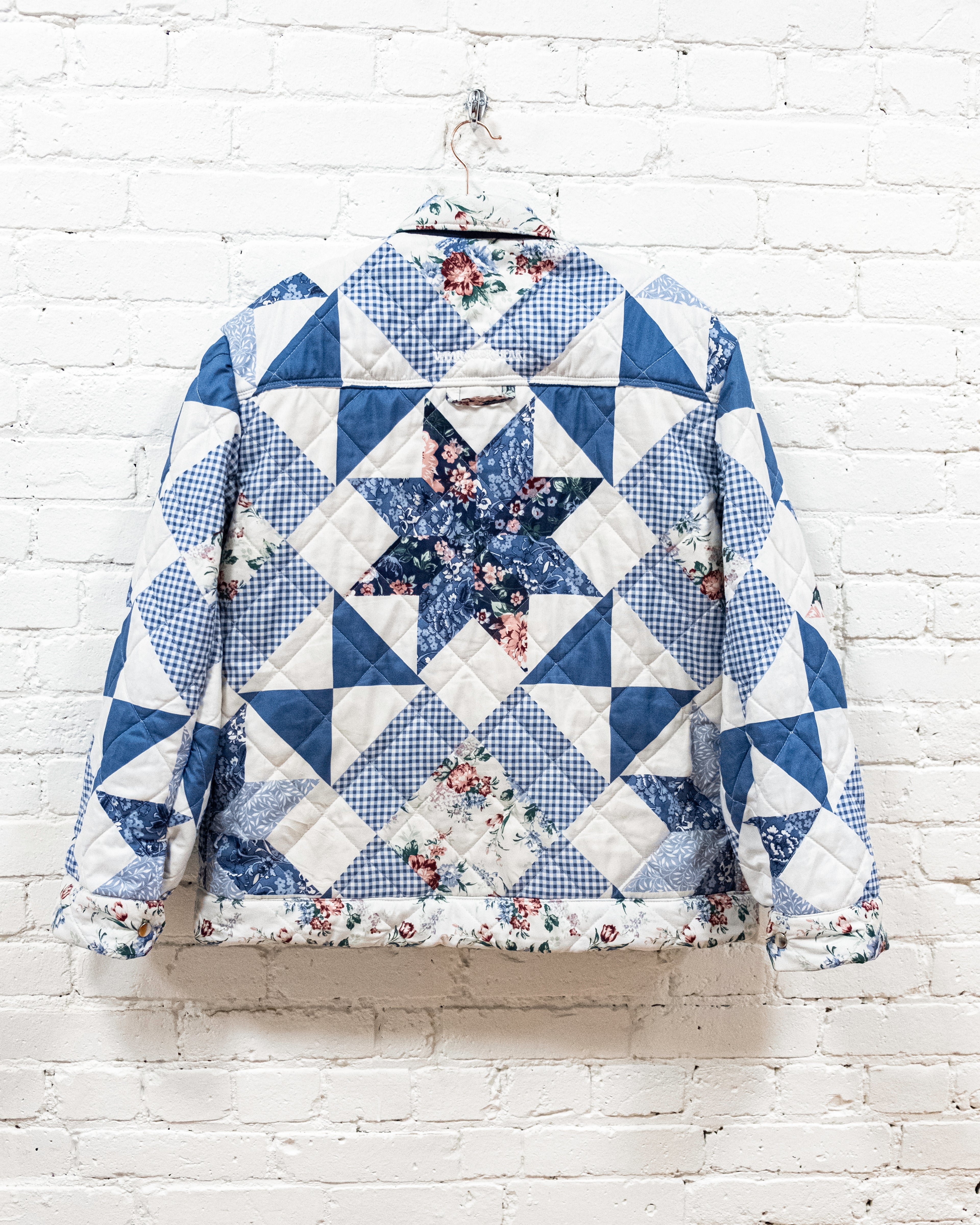 Blue & White Geometric Quilted Blanket Coat