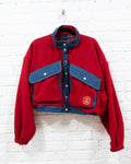 Red Wool & Denim Crop Blanket Coat