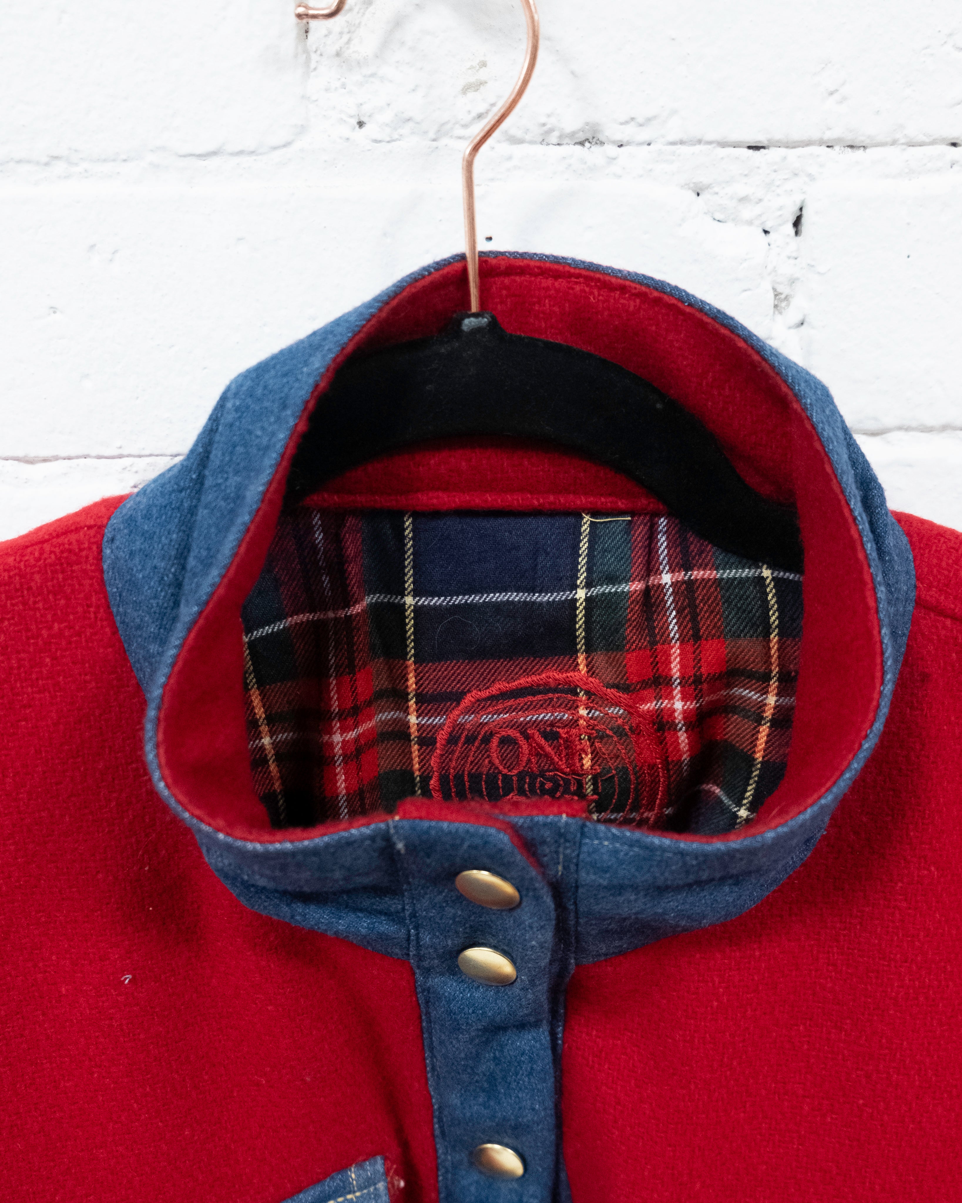 Red Wool & Denim Crop Blanket Coat