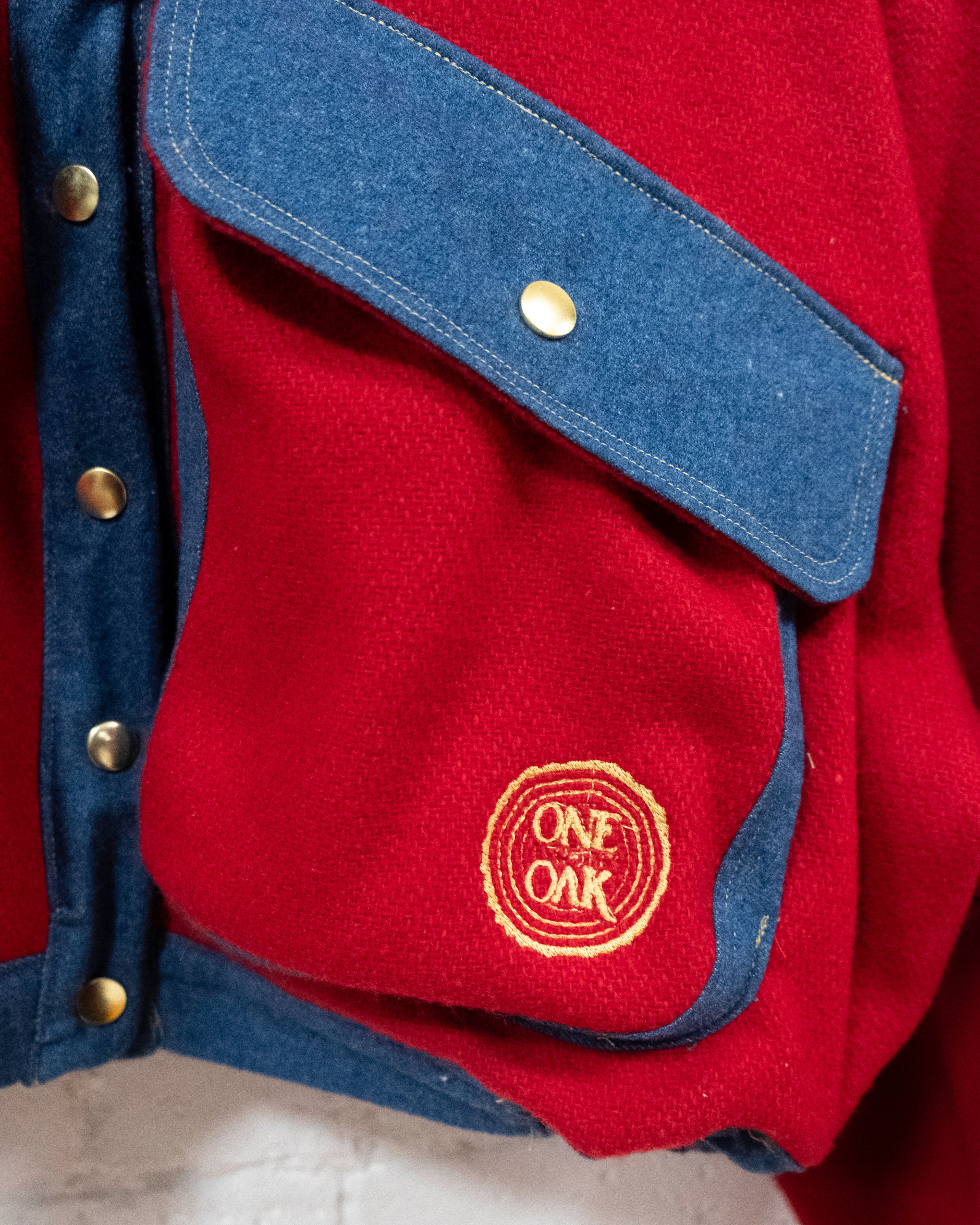Red Wool & Denim Crop Blanket Coat
