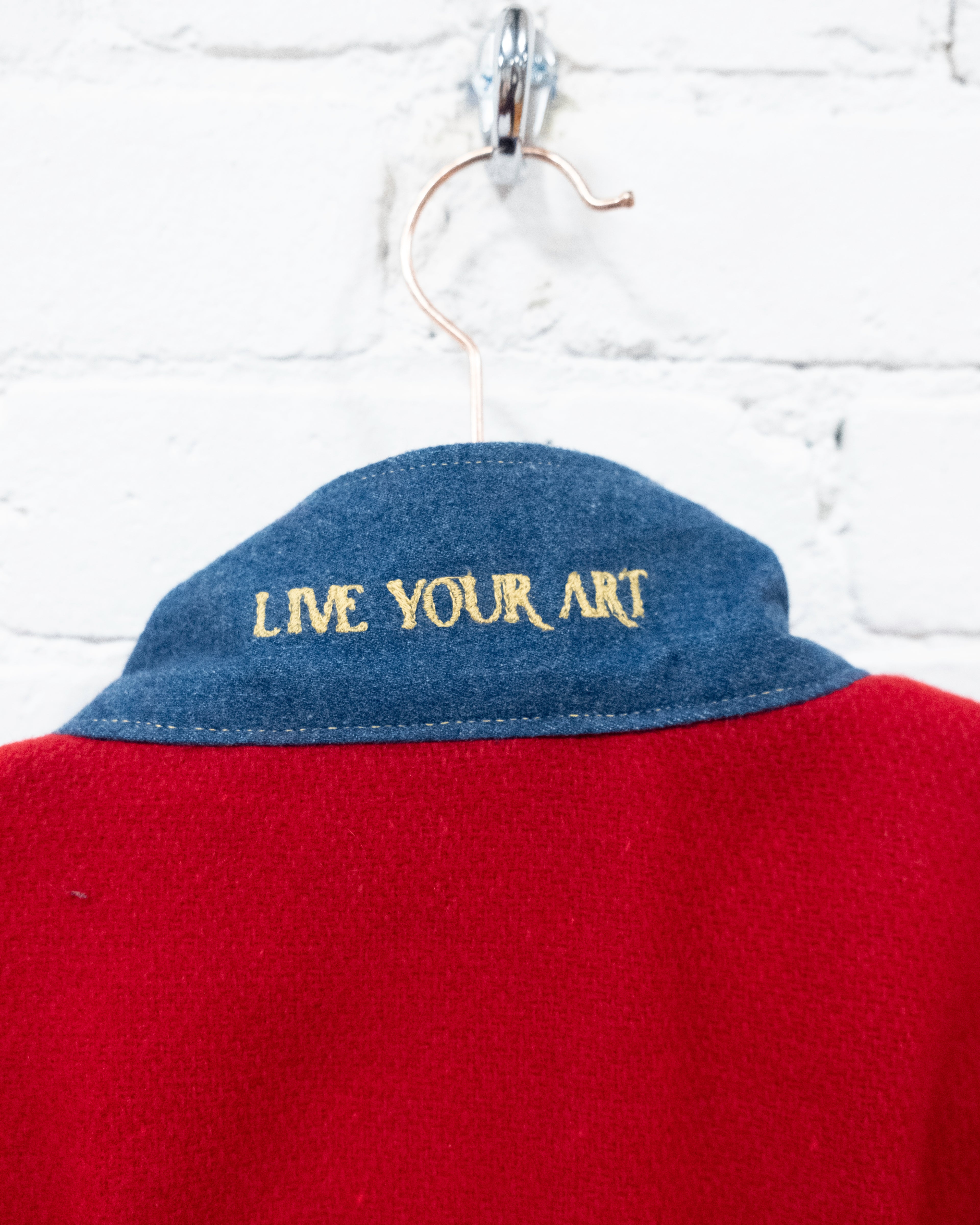Red Wool & Denim Crop Blanket Coat