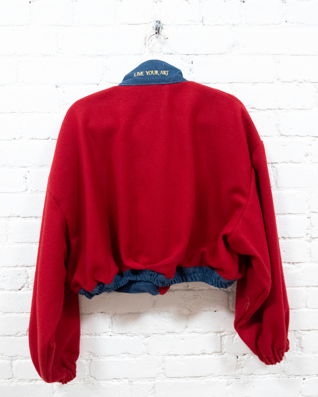 Red Wool & Denim Crop Blanket Coat