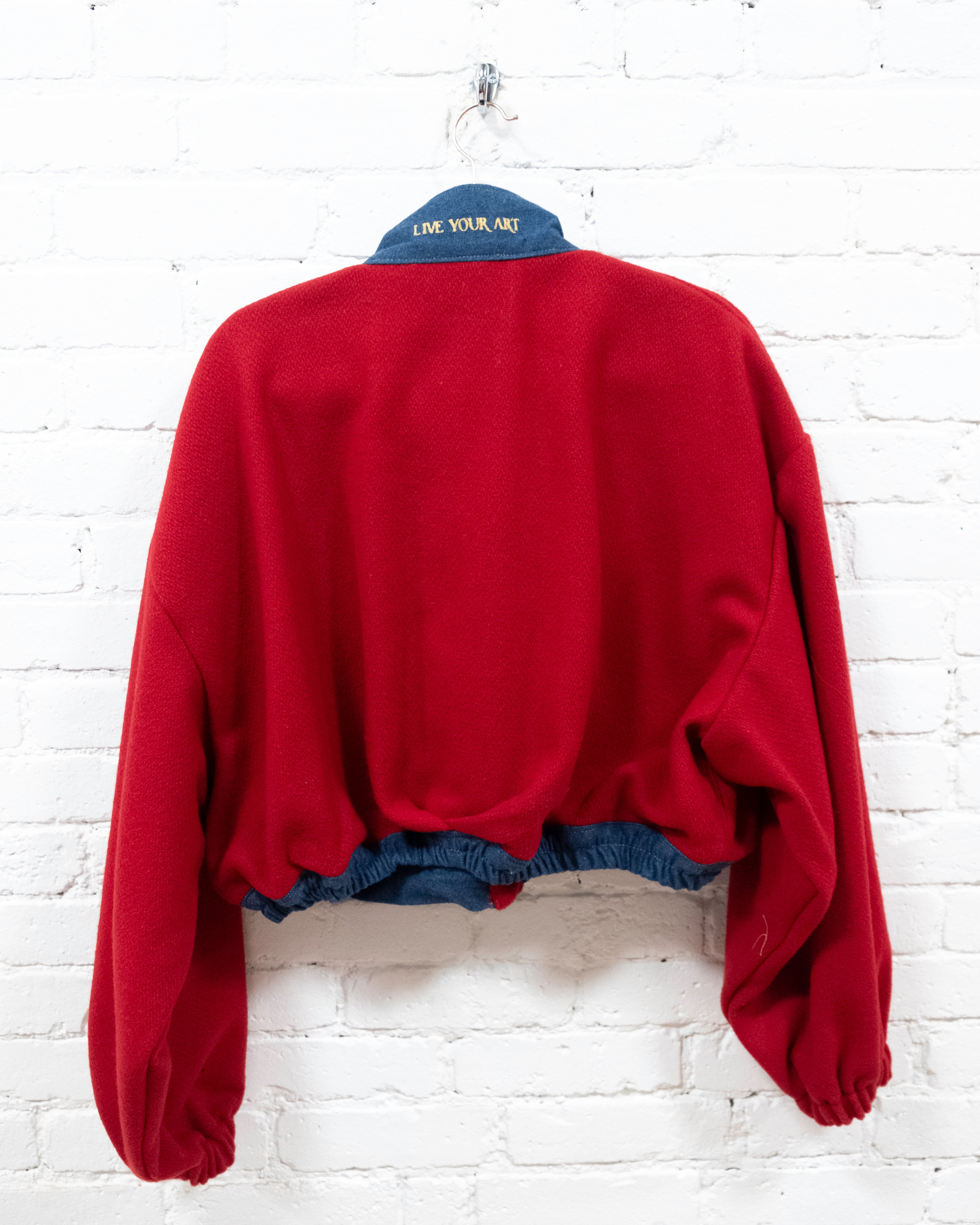 Red Wool & Denim Crop Blanket Coat