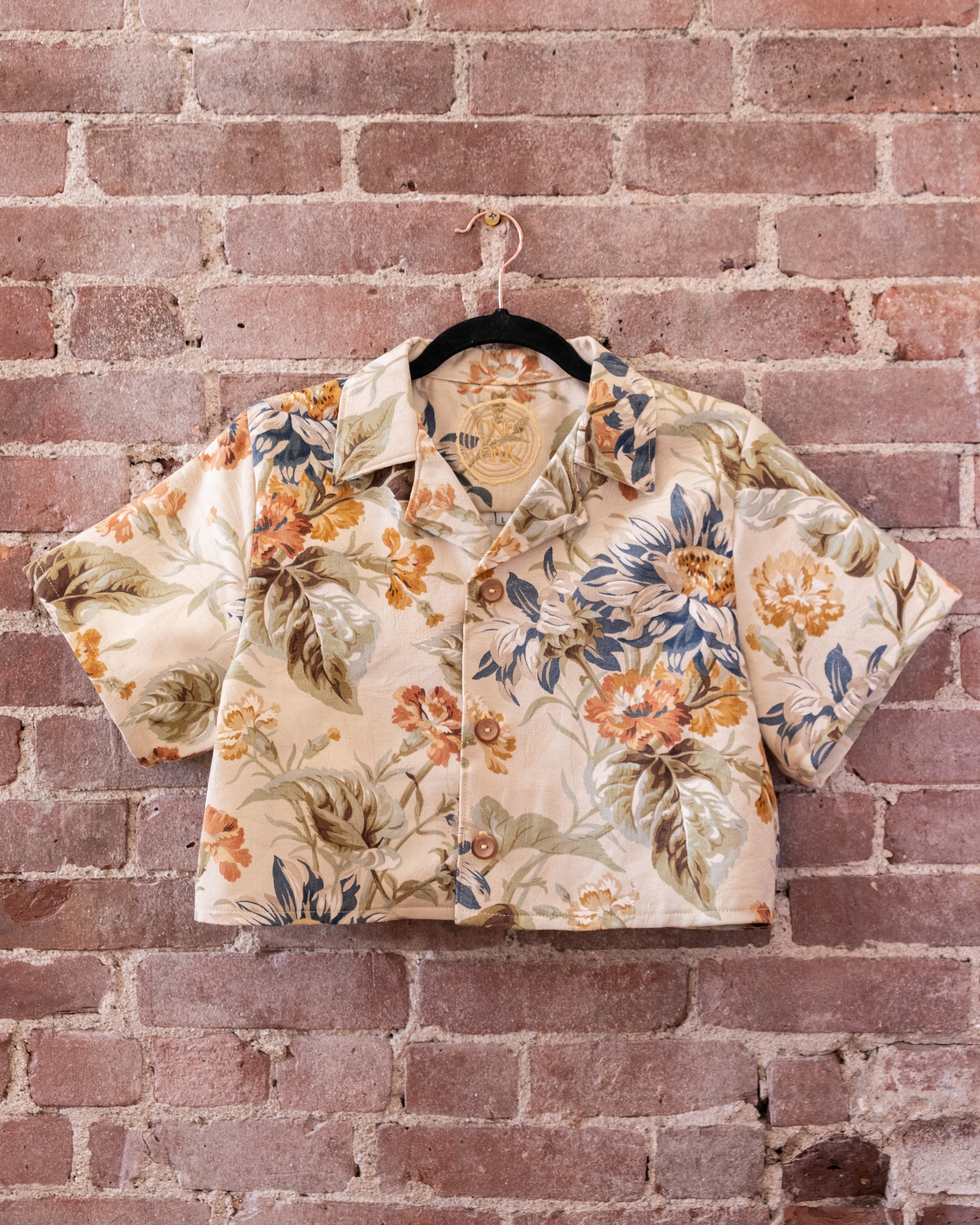 Tan Floral Crop Camp Shirt
