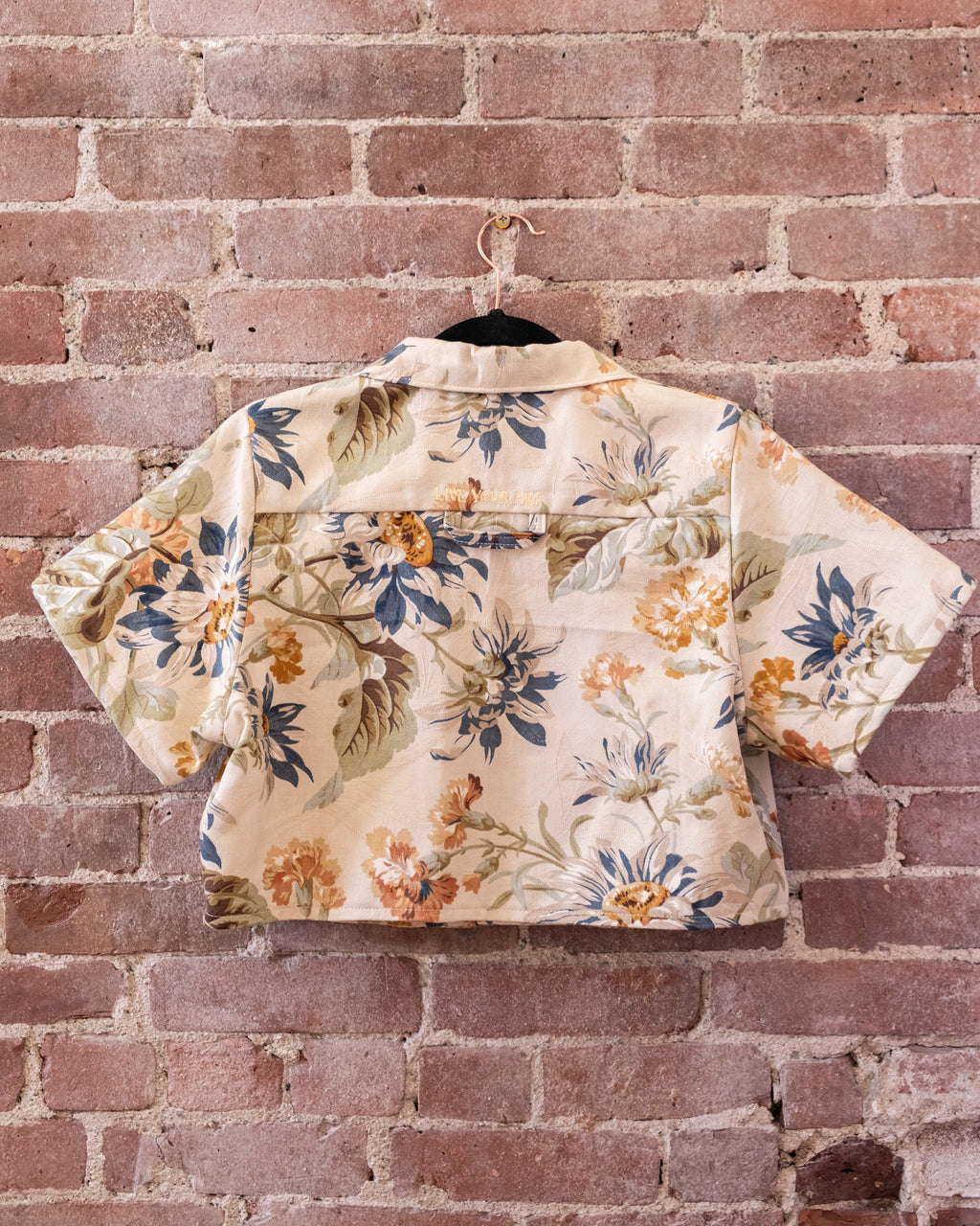 Tan Floral Crop Camp Shirt