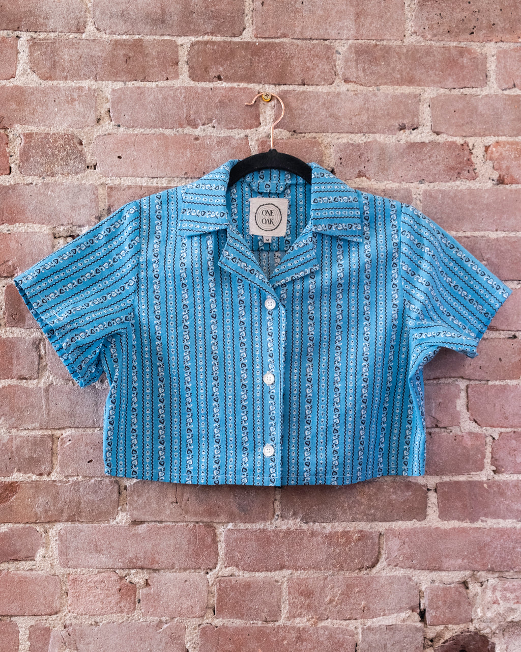 Blue Stripe Crop Camp Shirt