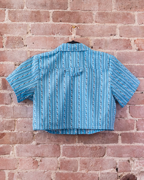 Blue Stripe Crop Camp Shirt