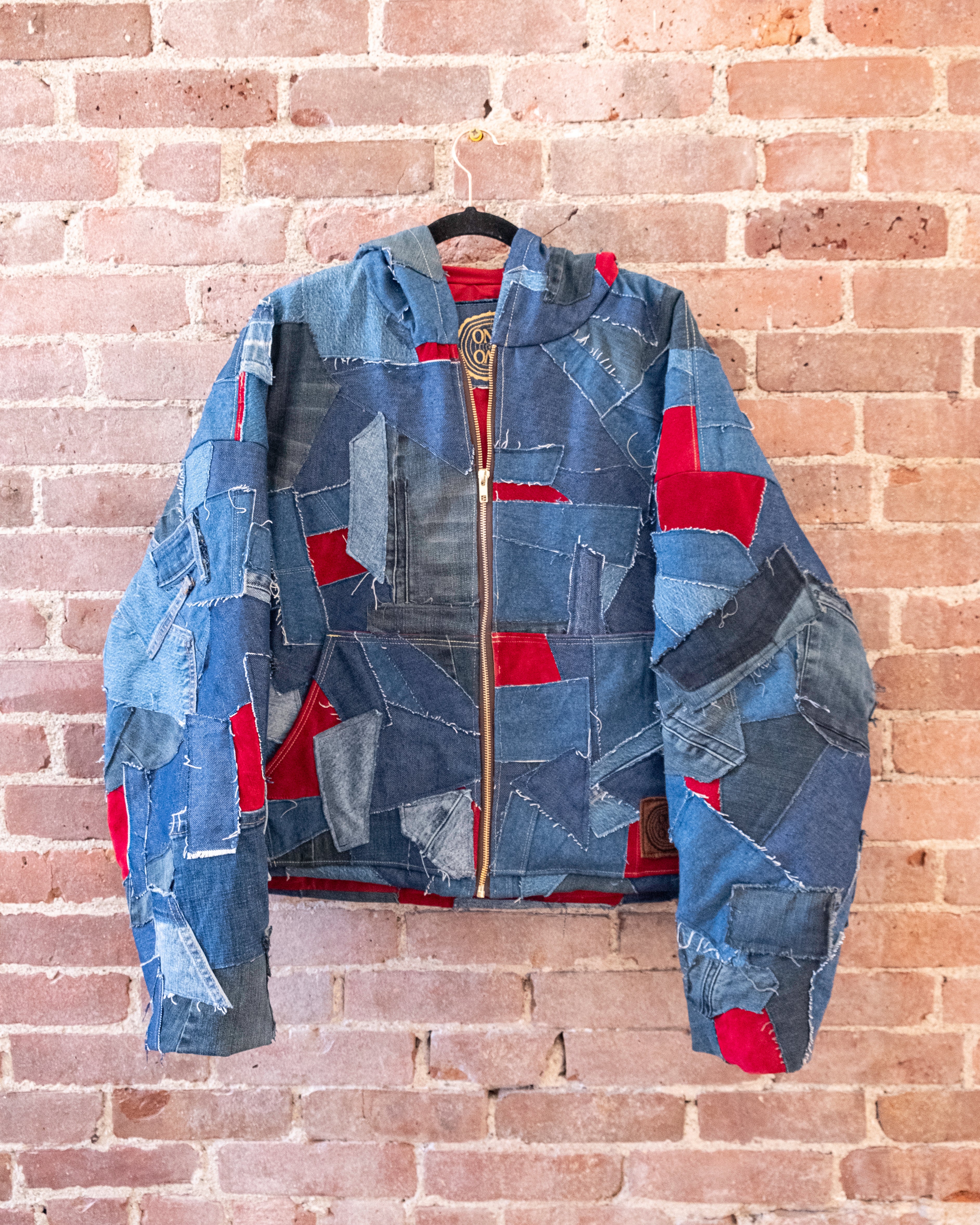 Patchwork Denim Crop Hooded Jacket