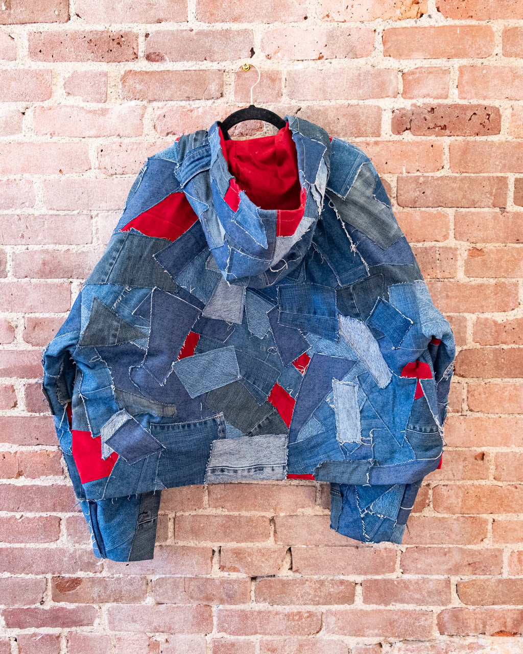 Patchwork Denim Crop Hooded Jacket