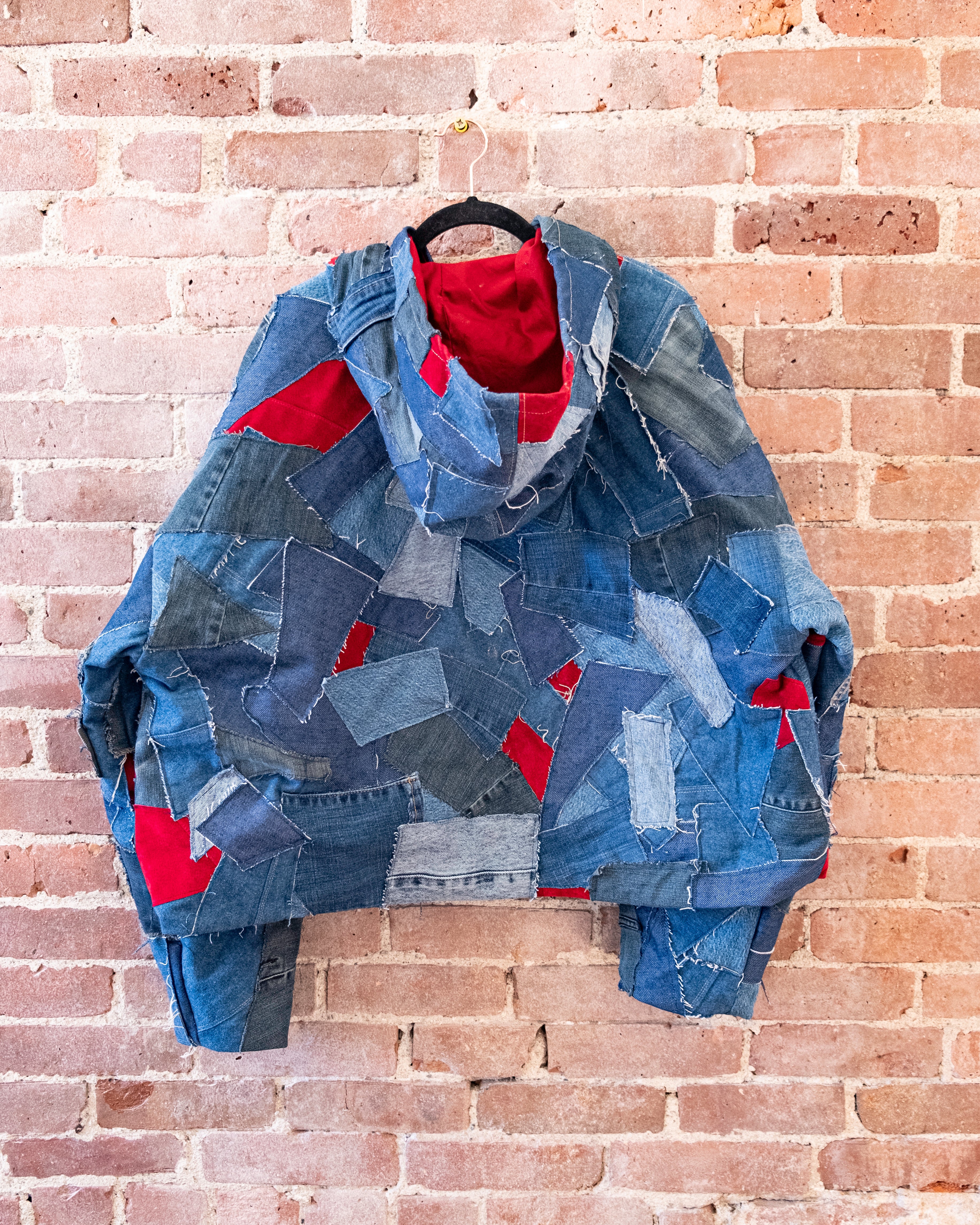 Patchwork Denim Crop Hooded Jacket
