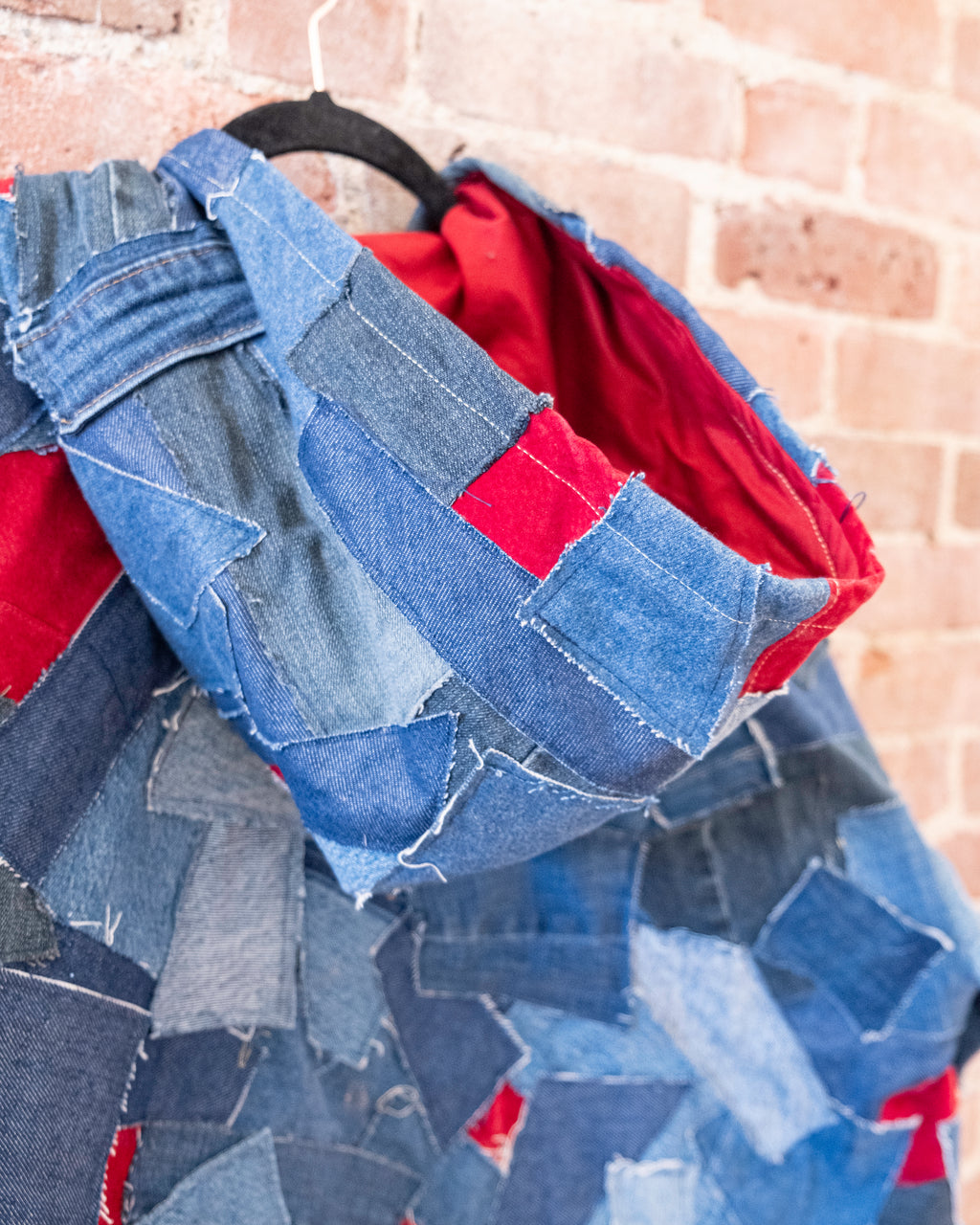 Patchwork Denim Crop Hooded Jacket