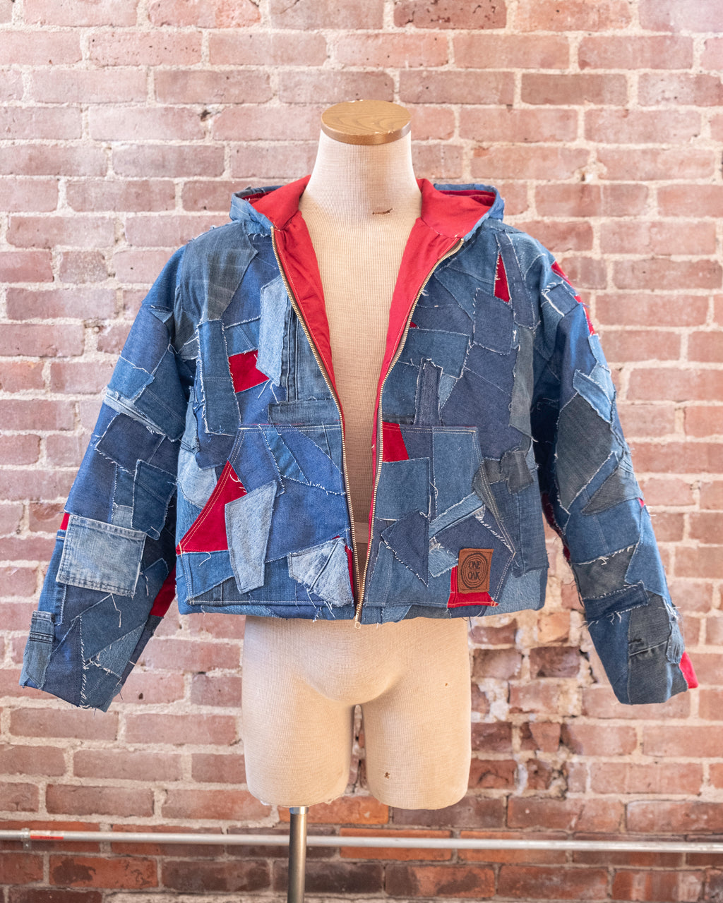 Patchwork Denim Crop Hooded Jacket