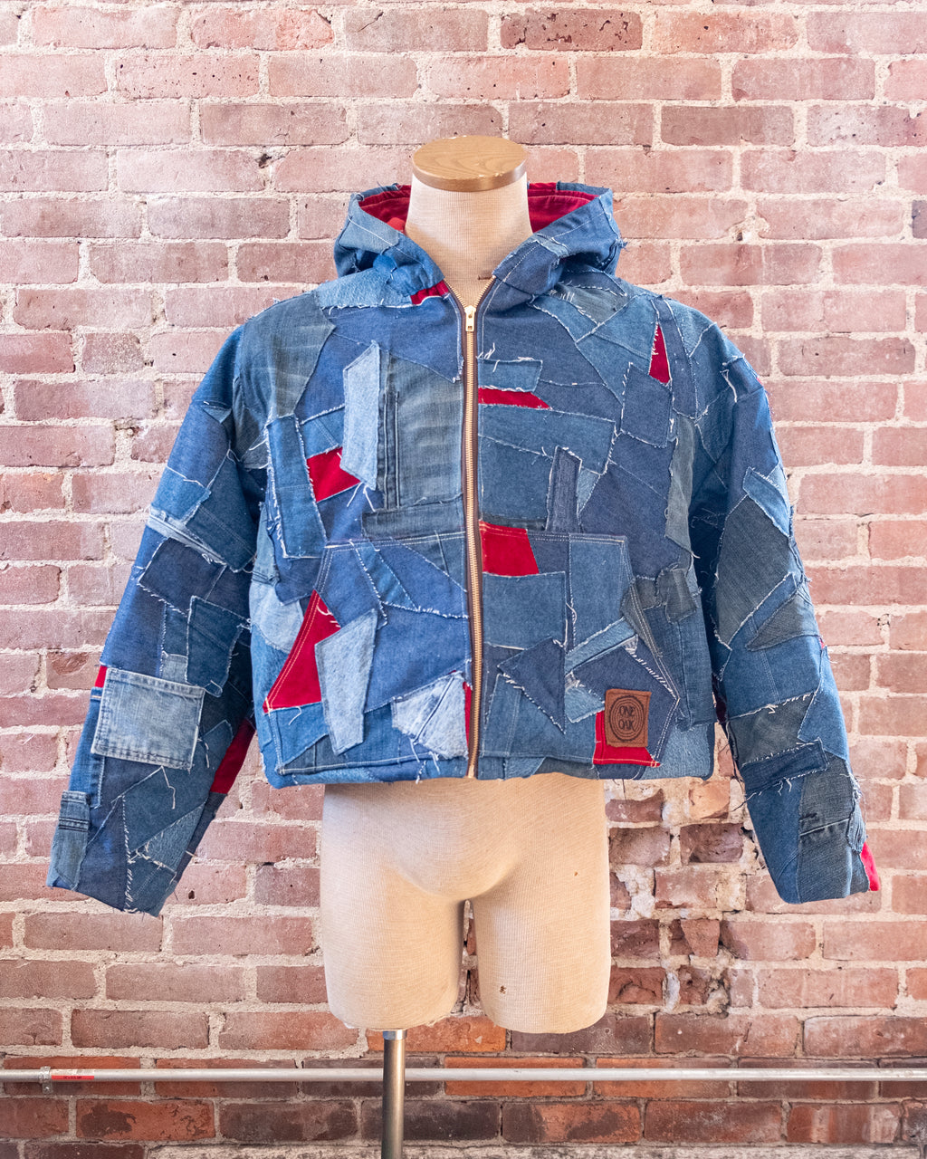 Patchwork Denim Crop Hooded Jacket