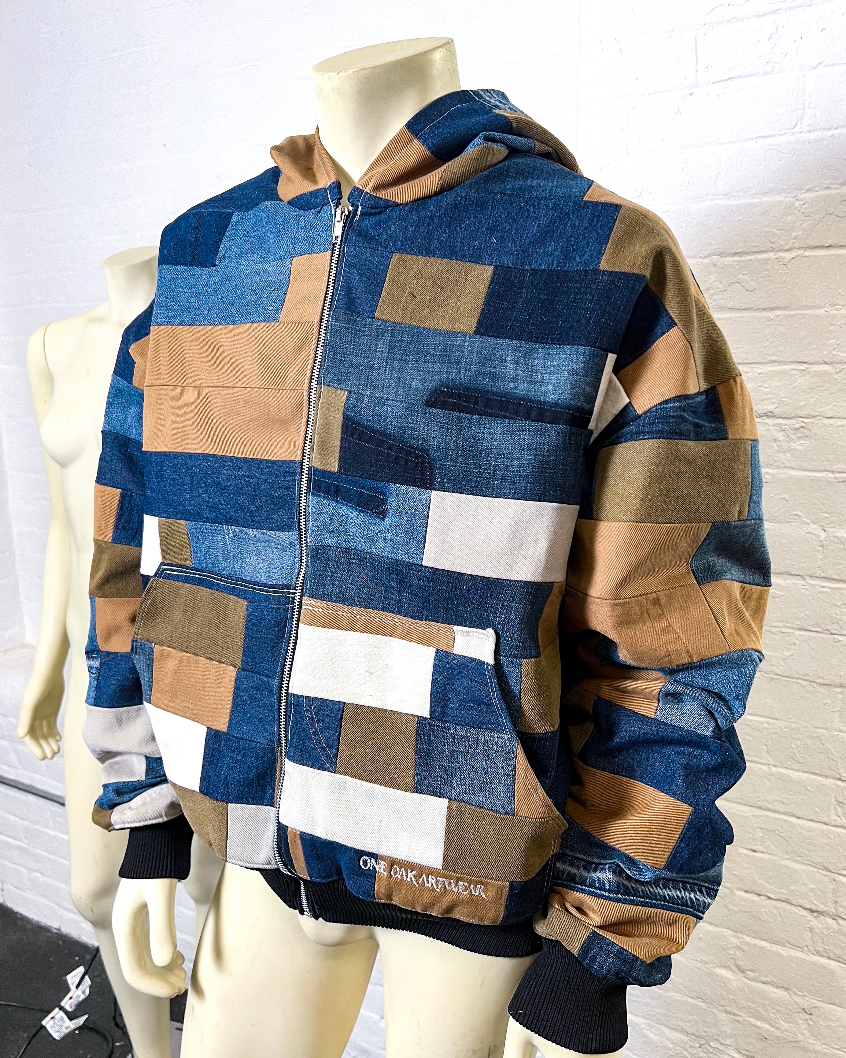 Upcycled Denim Patchwork Hoodie