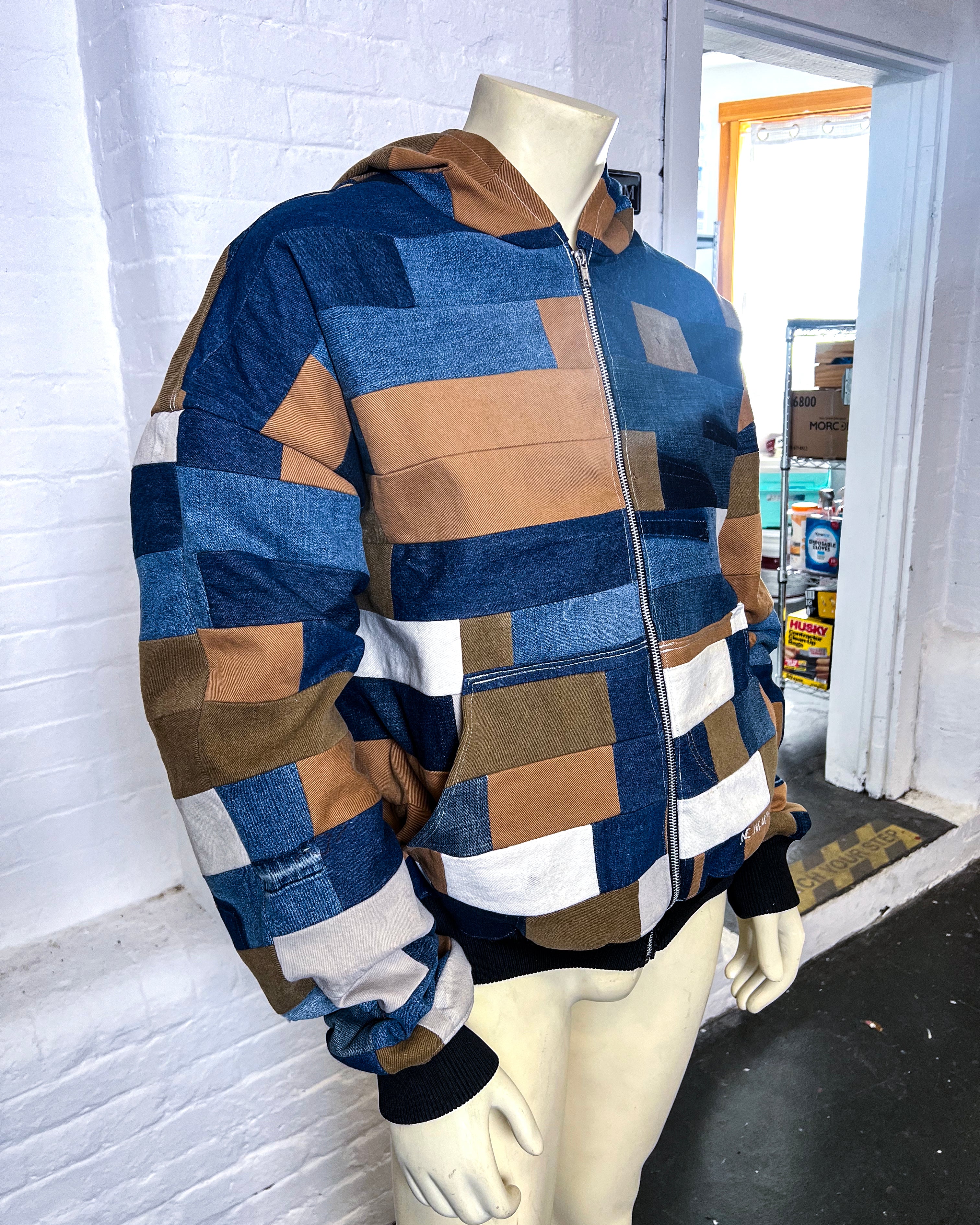 Upcycled Denim Patchwork Hoodie