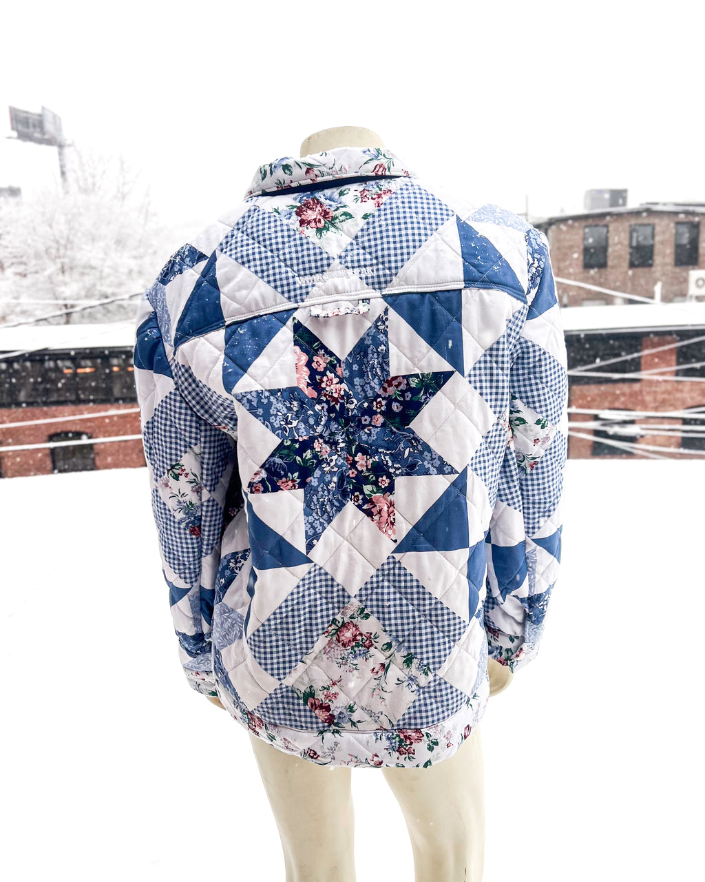Blue & White Geometric Quilted Blanket Coat