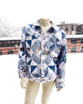 Blue & White Geometric Quilted Blanket Coat