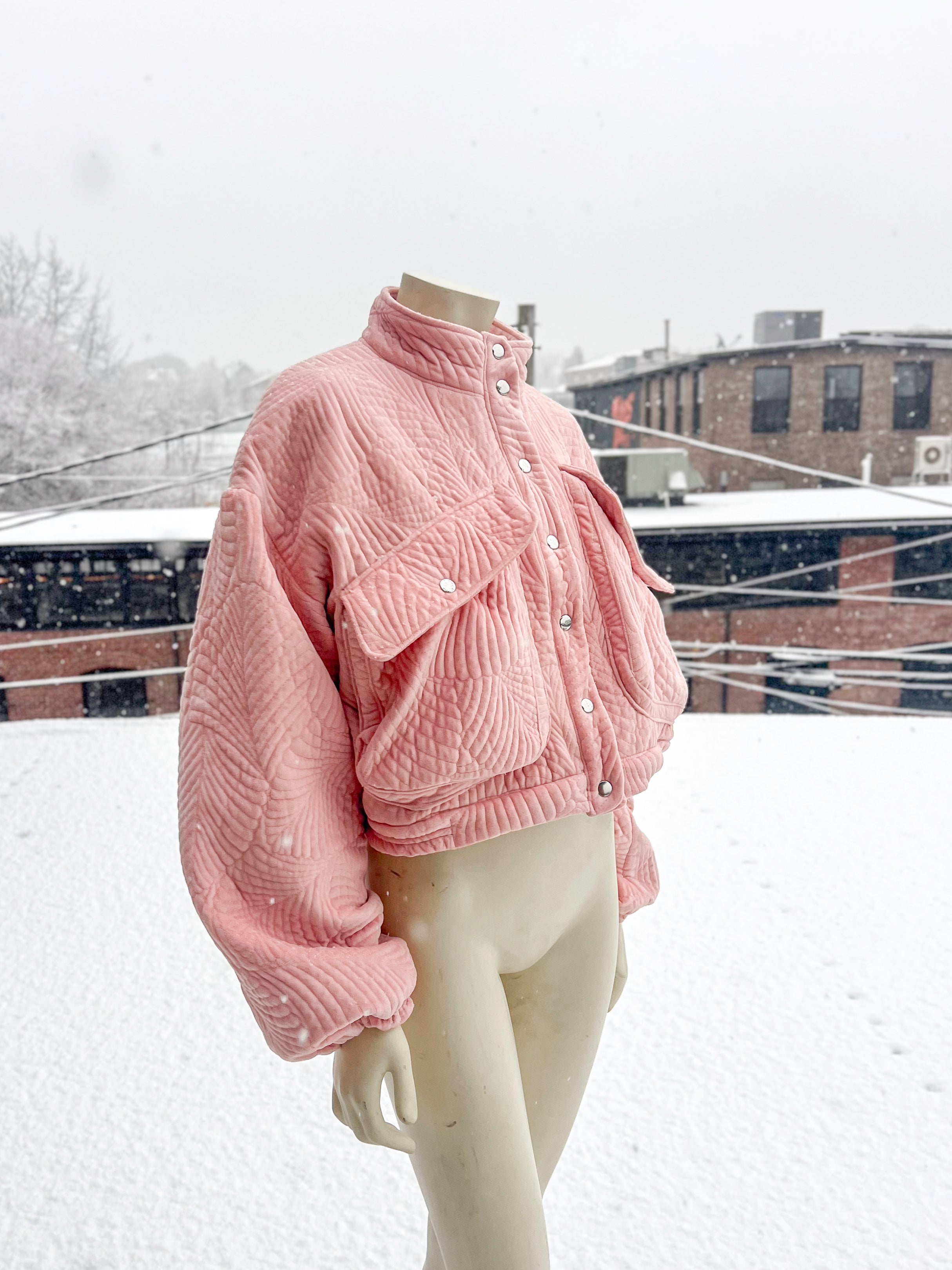 Pink Quilted Crop Blanket Coat