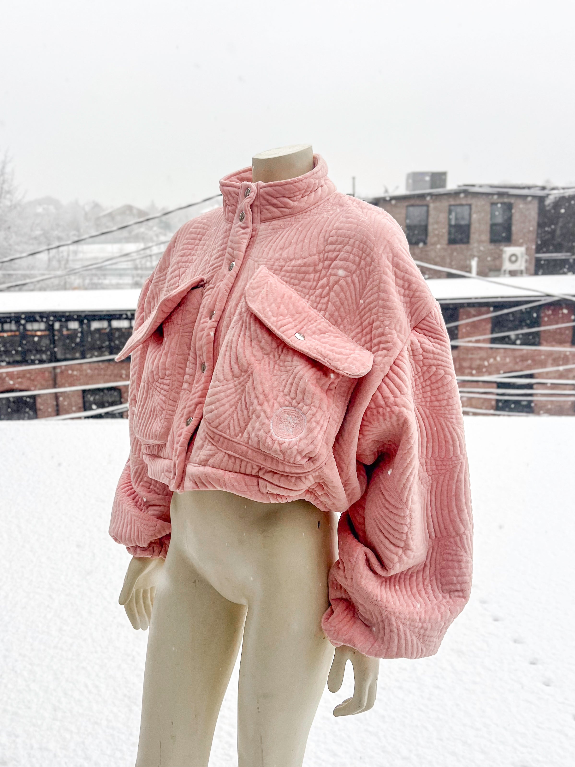 Pink Quilted Crop Blanket Coat